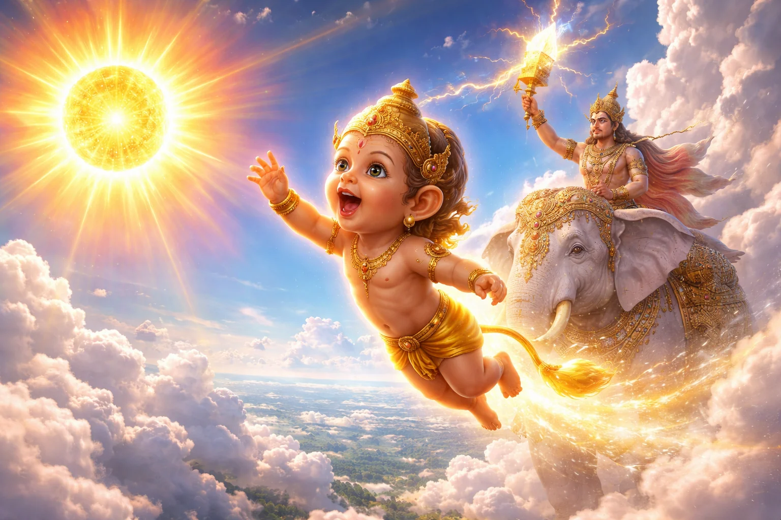 Hanumanji as a child leaping towards the sun