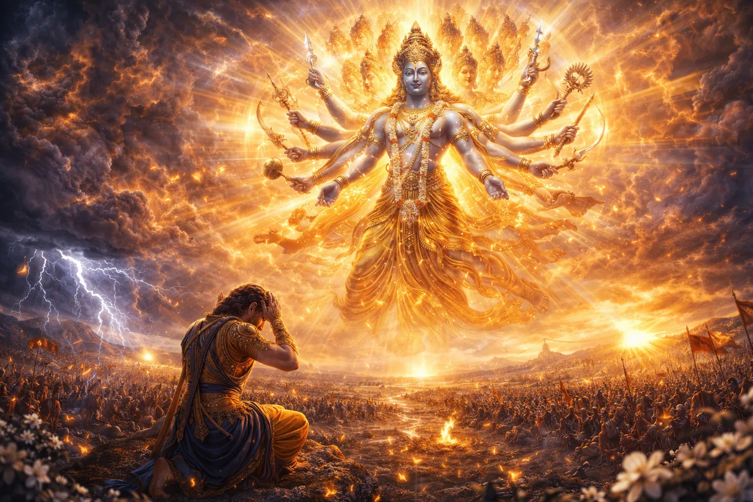 Krishnaji delivering the Bhagavad Gita on the battlefield
