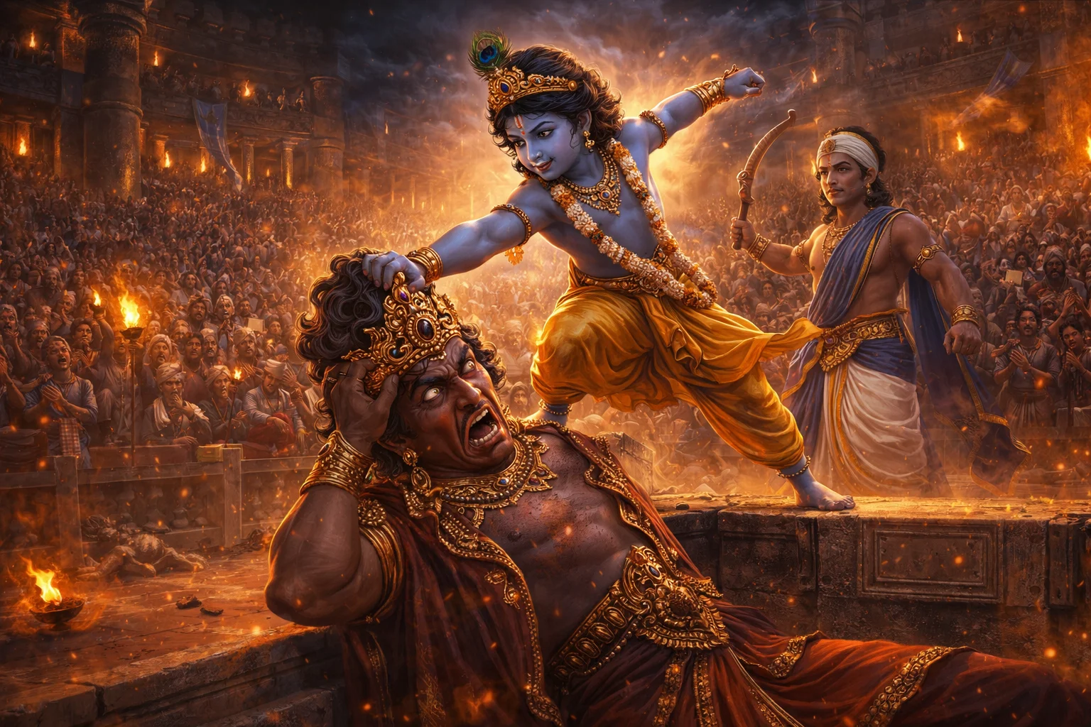 Krishnaji ending Kamsa's tyranny