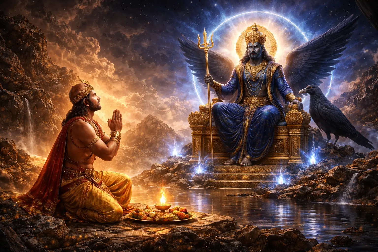 King Dashrath composing the Shani Stotra in devotion