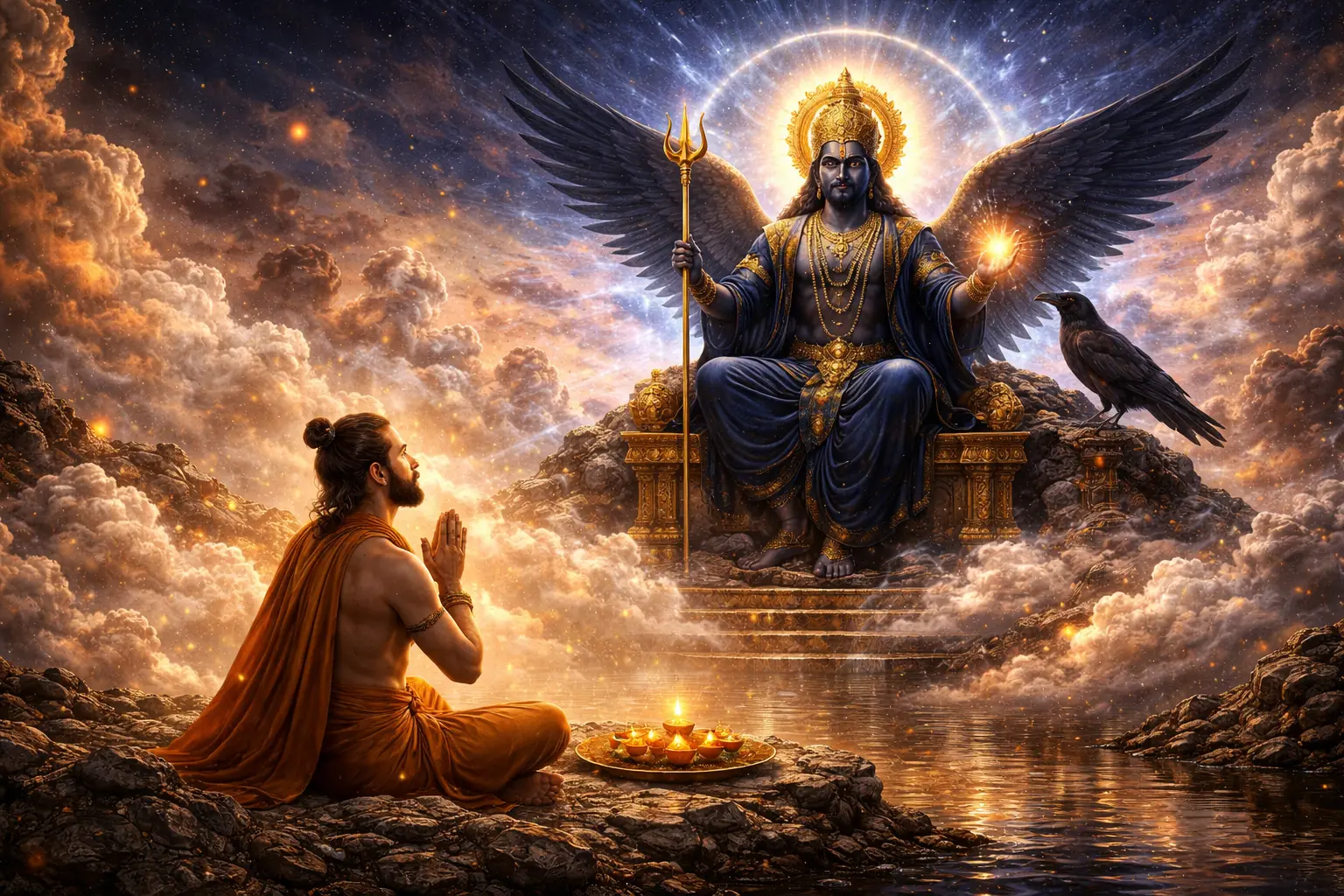 Shanidev explaining the true wisdom of Sade Sati